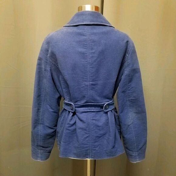 L.L. Bean Blue Corduroy Belted Buttoned Peacoat Md - Picture 3 of 7